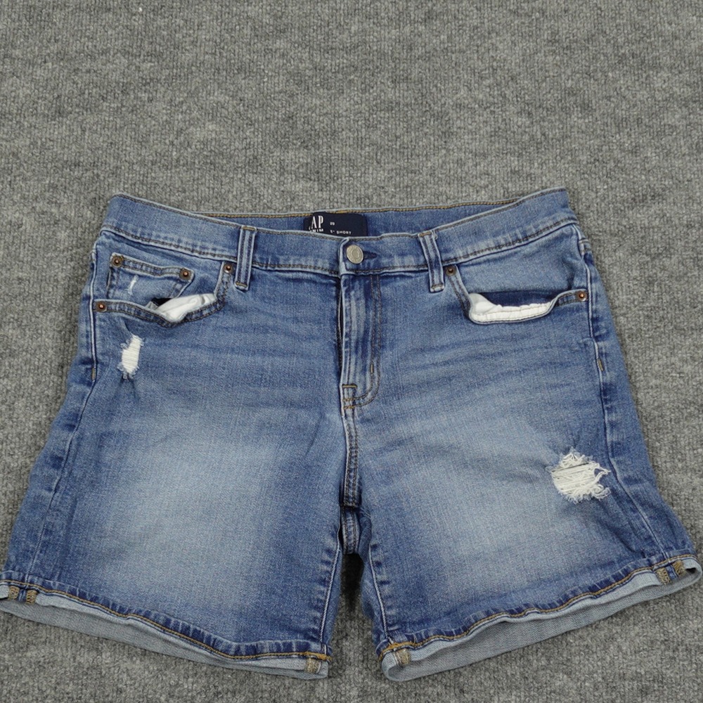 Gap Shorts Womens 29 Blue Denim 5 Inch Inseam Distressed Mid Rise Stretch